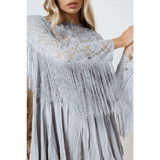 Boho Lace Contrast Mix Fringe Sleeve Tunic