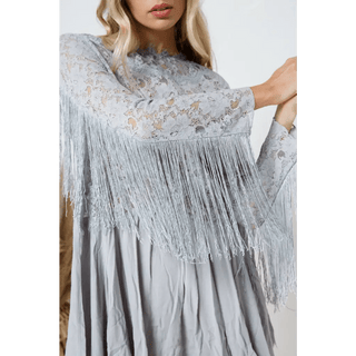 Boho Lace Contrast Mix Fringe Sleeve Tunic