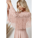 Boho Lace Contrast Mix Fringe Sleeve Tunic