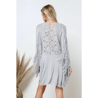 Boho Lace Contrast Mix Fringe Sleeve Tunic