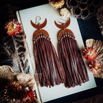Boho Moon Earrings - Copper/Leather