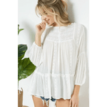 Boho Solid Lace Ruffle Tunic Top - Small / Off White