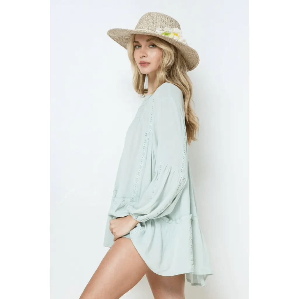Boho Solid Lace Ruffle Tunic Top
