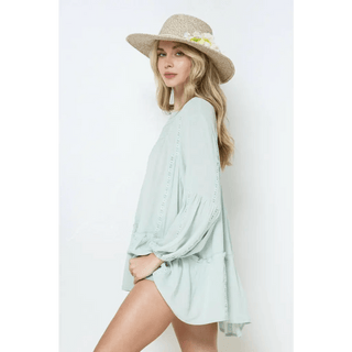 Boho Solid Lace Ruffle Tunic Top