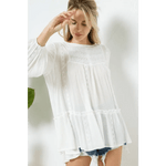 Boho Solid Lace Ruffle Tunic Top