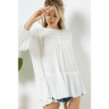 Boho Solid Lace Ruffle Tunic Top