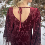 Bohemian raspberry velvet maxi dress inspired by Stevie Nicks style