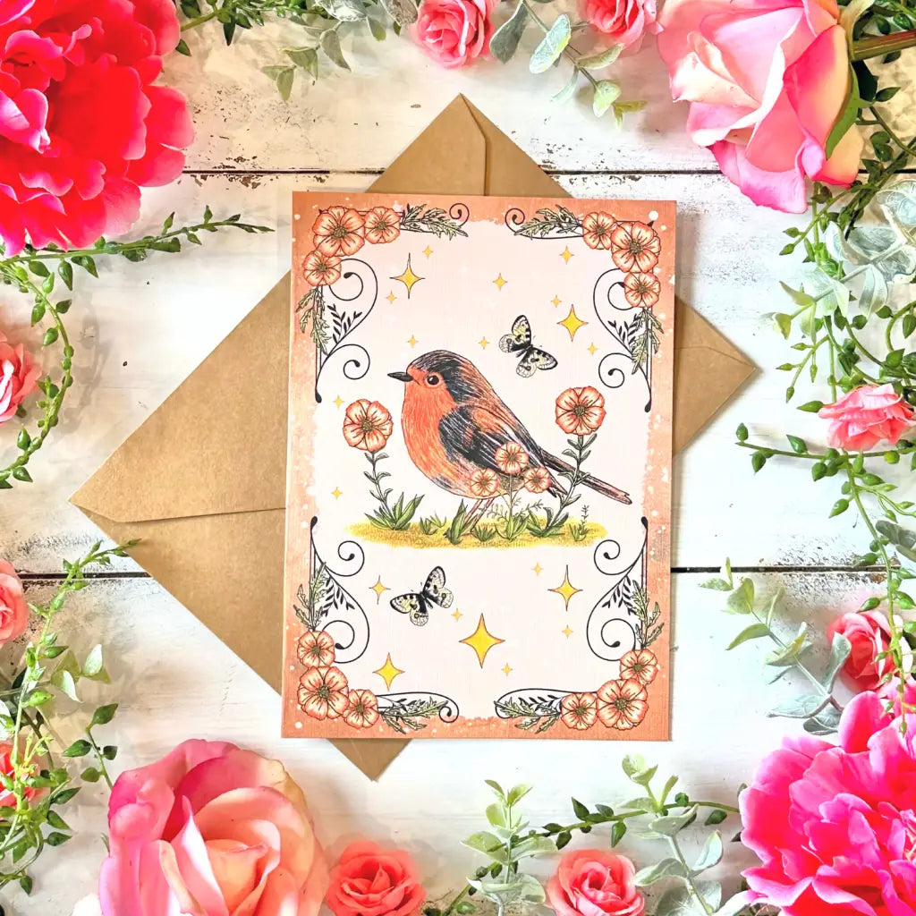 Botanical Garden Bird Greeting Card 5x7 in Handmade