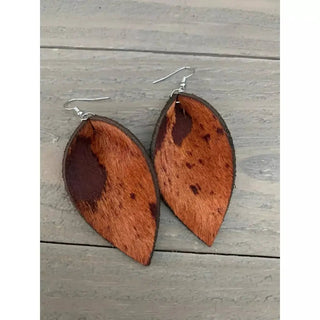 Brown Acid Wash Hair On Leather Earrings - Earrings