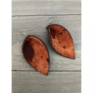 Brown Acid Wash Hair On Leather Earrings - Earrings