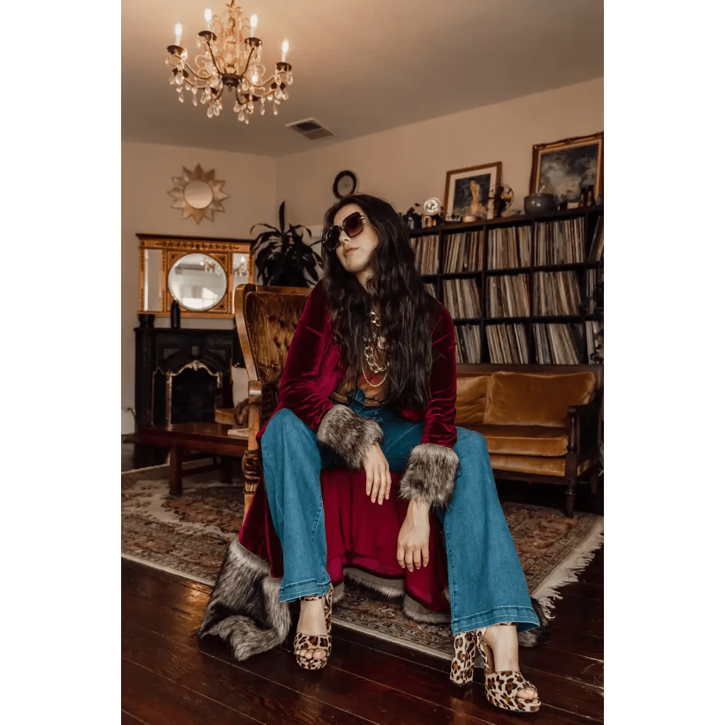 Burgundy Velvet Faux Fur Jacket by Jennafer Grace - The Boho Depot