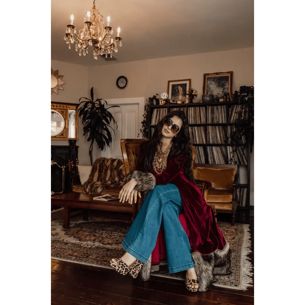 Jennafer Grace Burgundy Velvet Faux Fur Jacket