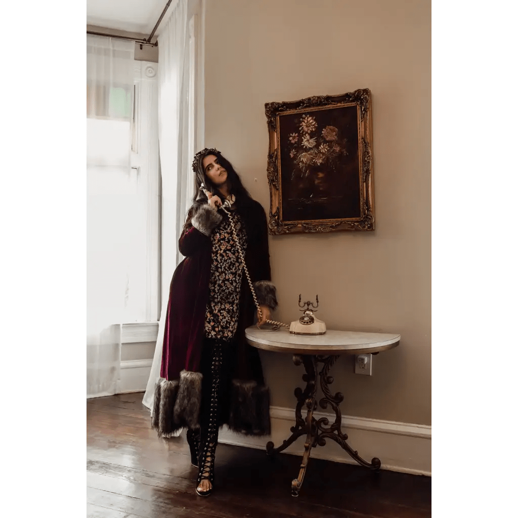 Jennafer Grace Burgundy Velvet Faux Fur Jacket