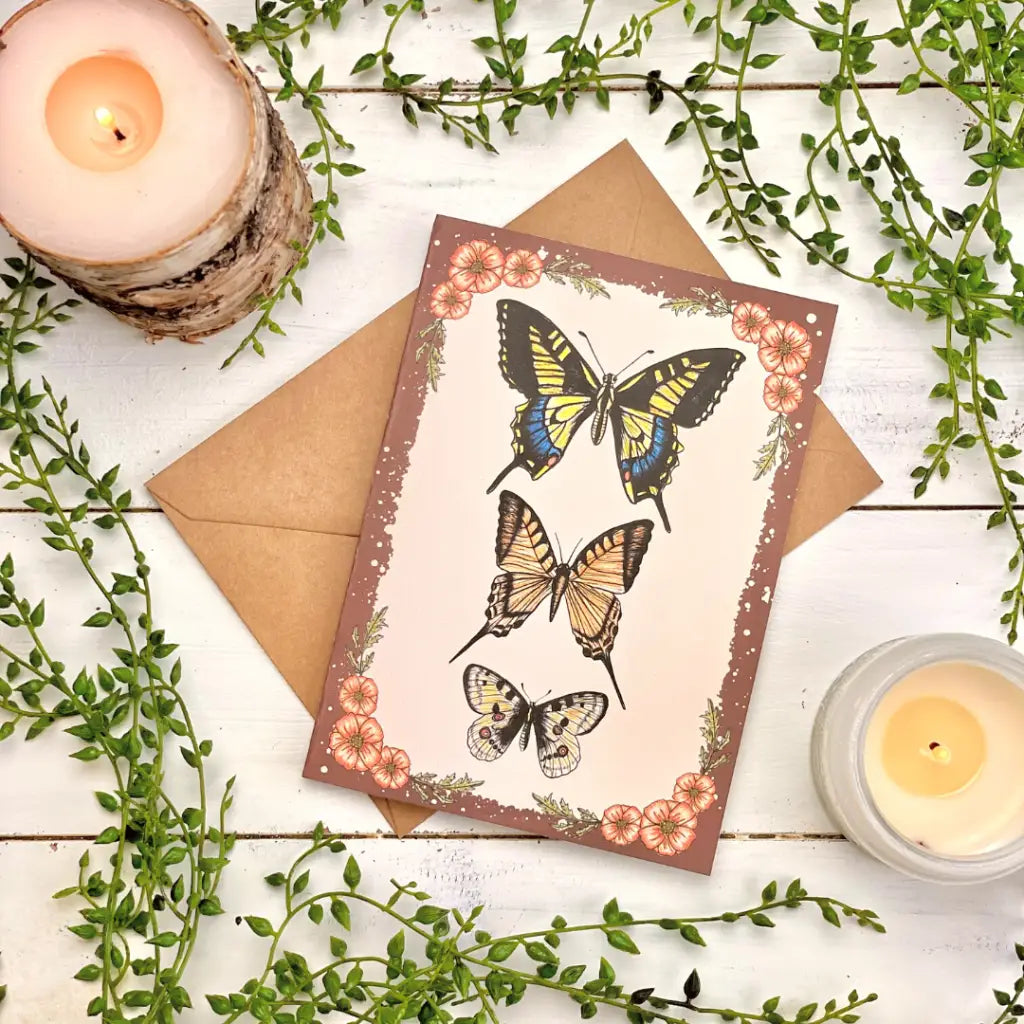 Butterfly Cottagecore Greeting Card Hand - Drawn