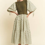 Floral Print Midi Dress - Olive/Navy
