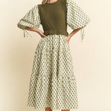 Floral Print Midi Dress - Olive/Navy
