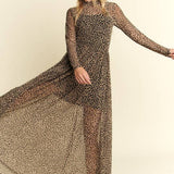 Animal Print Mesh Maxi Dress