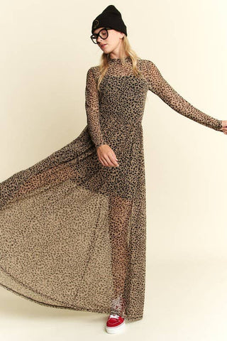 Animal Print Mesh Maxi Dress