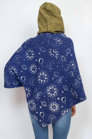 Boho Printed Poncho - Navy