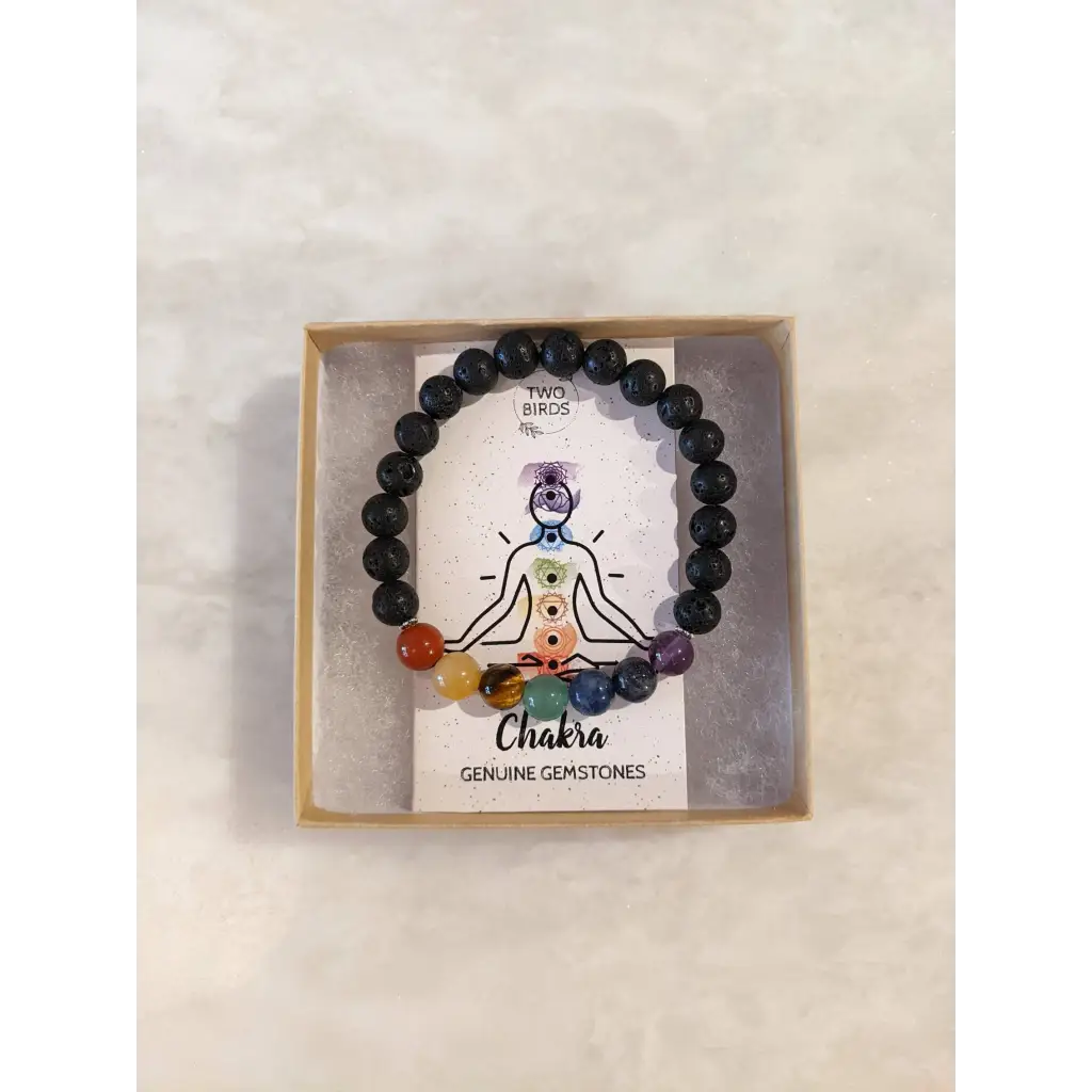 Chakra Gemstone Bracelet with Lava Rock Diffuser Beads