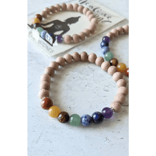 Chakra Gemstone Bracelet with Rosewood Diffuser Beads