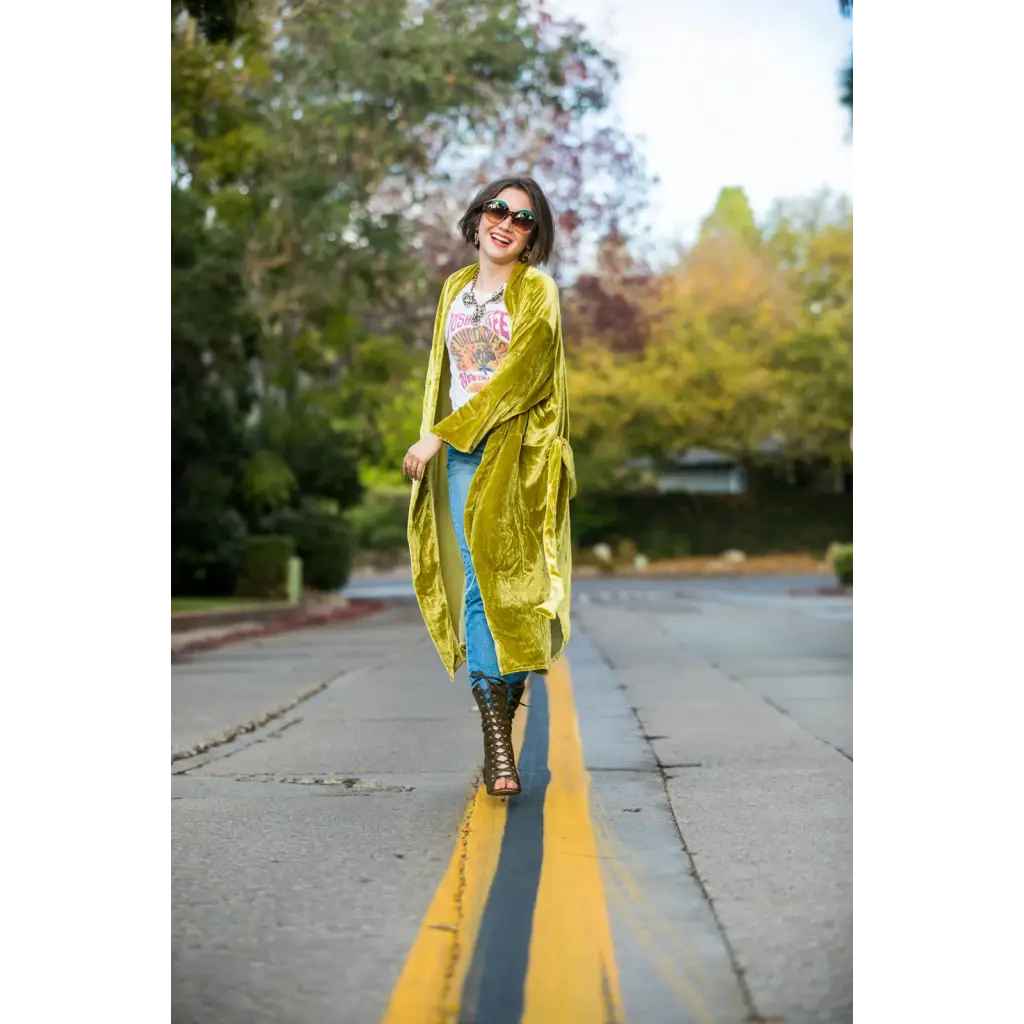 Chartreuse Velvet Koi Kimono by Jennafer Grace