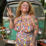 Bohemian rainbow jumpsuit perfect for outdoor concerts