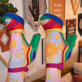 Rainbow suede party heels with 4.5 inch heel and 1.5 inch platform.