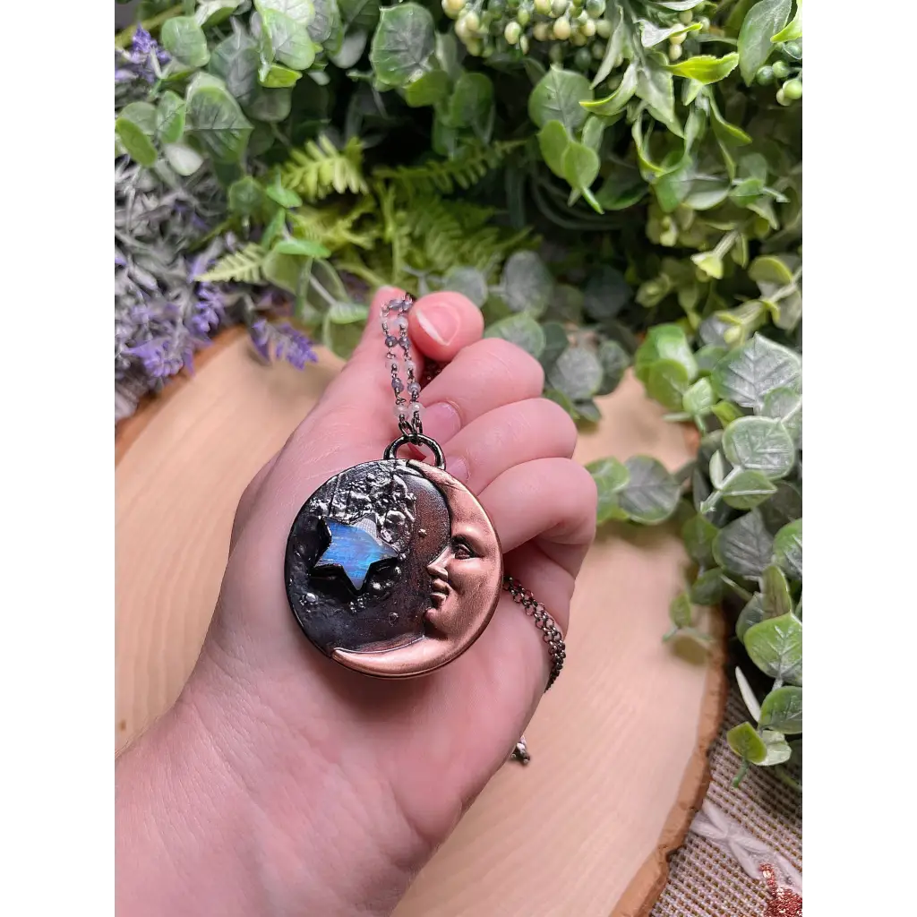 Moon and Star Moonstone Necklace