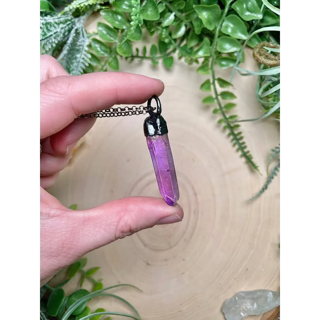 Purple Aura Quartz Necklace