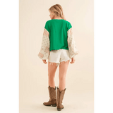Cotton Jersey Varsity Floral Crop Top