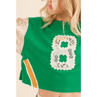 Cotton Jersey Varsity Floral Crop Top