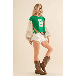 Cotton Jersey Varsity Floral Crop Top