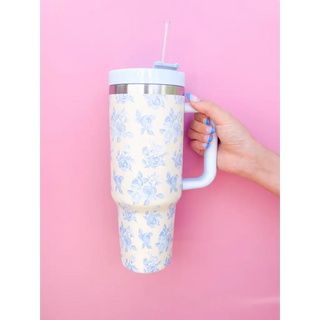 Cream & Blue Floral 40oz Tumbler