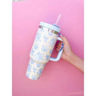 Cream & Blue Floral 40oz Tumbler