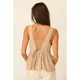 Crochet Plunging Neck Sleeveless Babydoll Top