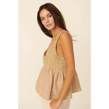 Crochet Plunging Neck Sleeveless Babydoll Top