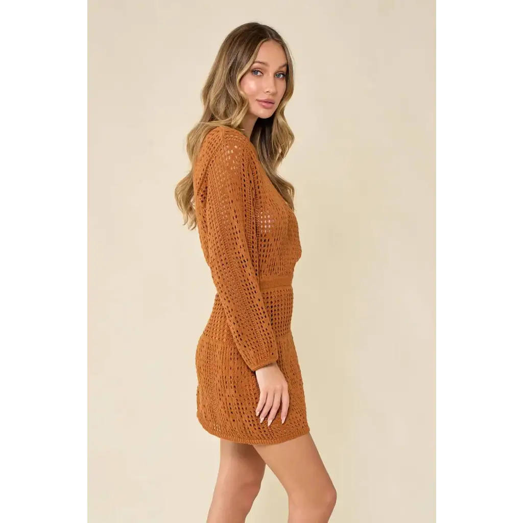 Crochet Sweater Dress - Camel