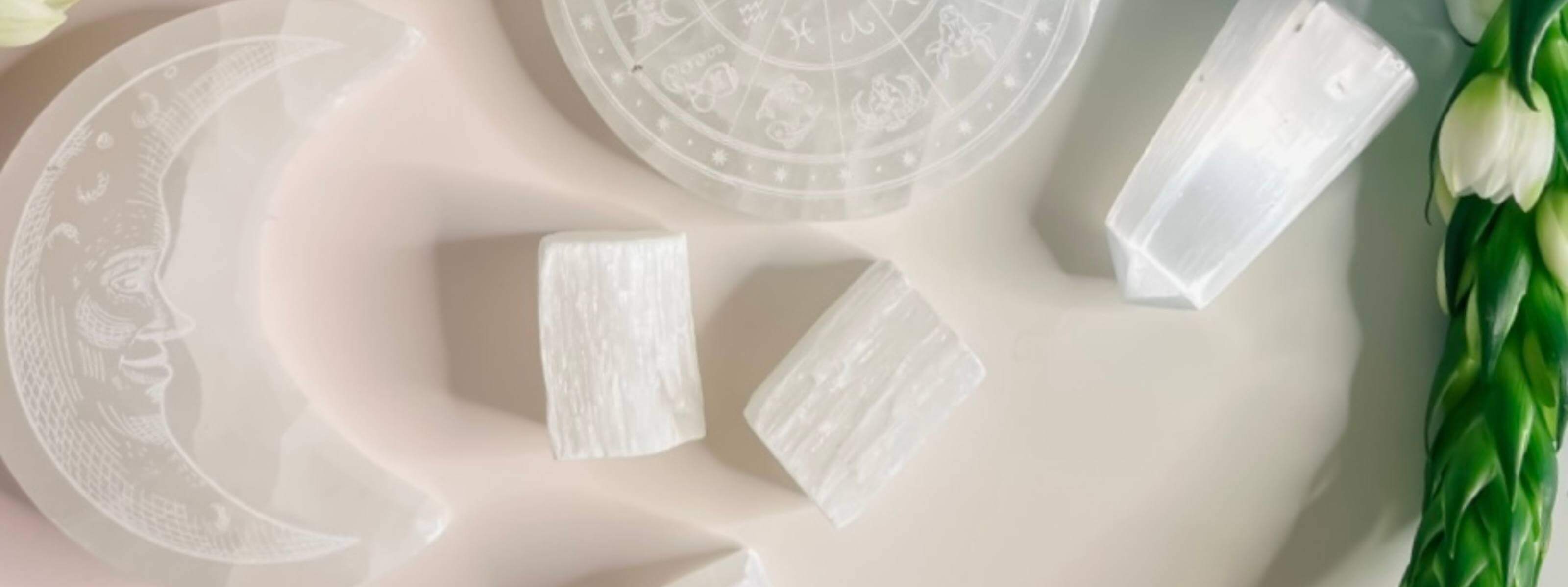 Crystal decor collection featuring decorative stones styled in a bohemian home space