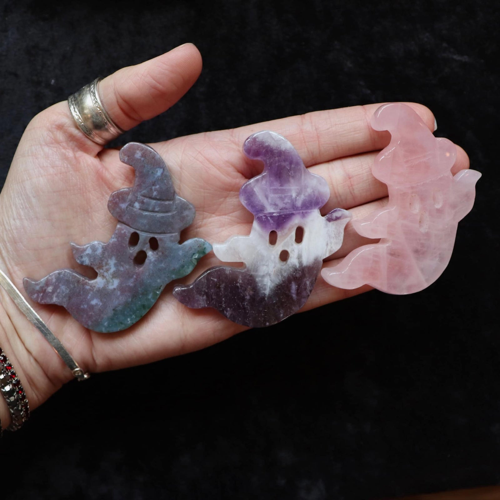 Multicolored fluorite crystal ghost figurine for focus and clarity.