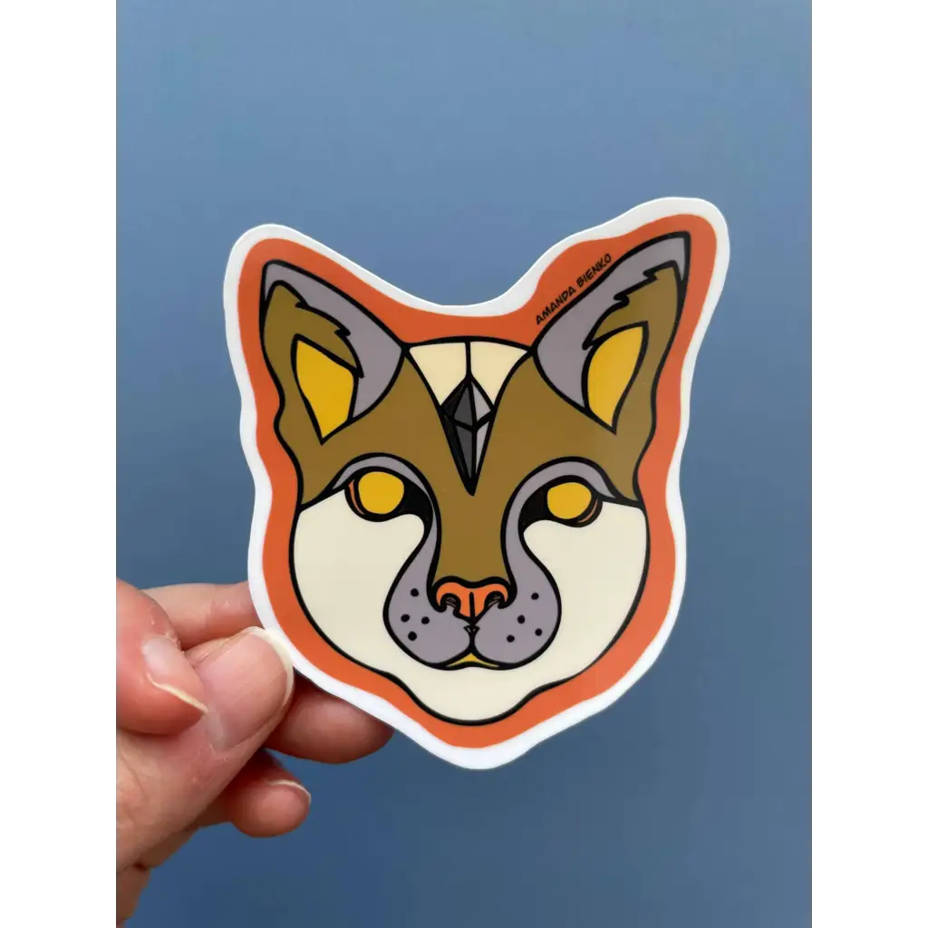 Crystal Quartz Healing Witchy Cat Sticker - Orange & Brown