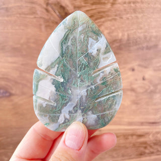 Moss Agate Monstera Leaf Carving