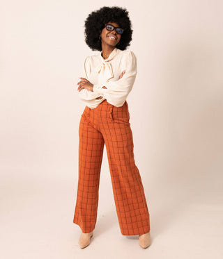 Vintage Orange Windowpane High Waist Ginger Pants