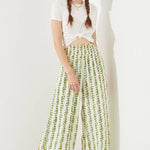 High Waist Floral Print Wide Leg Paperbag Pants