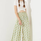 High Waist Floral Print Wide Leg Paperbag Pants