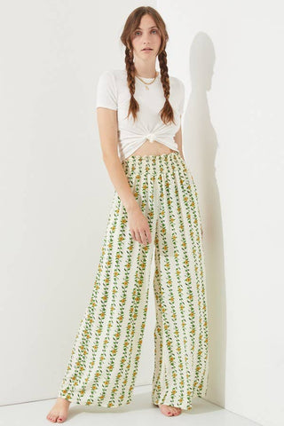 High Waist Floral Print Wide Leg Paperbag Pants