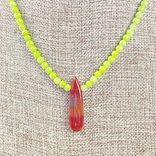 Miriam// Carnelian Teardrop Green Jade Beaded Necklace