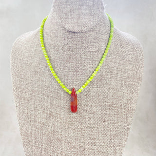 Miriam// Carnelian Teardrop Green Jade Beaded Necklace