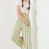 High Waist Floral Print Wide Leg Paperbag Pants