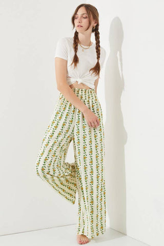 High Waist Floral Print Wide Leg Paperbag Pants